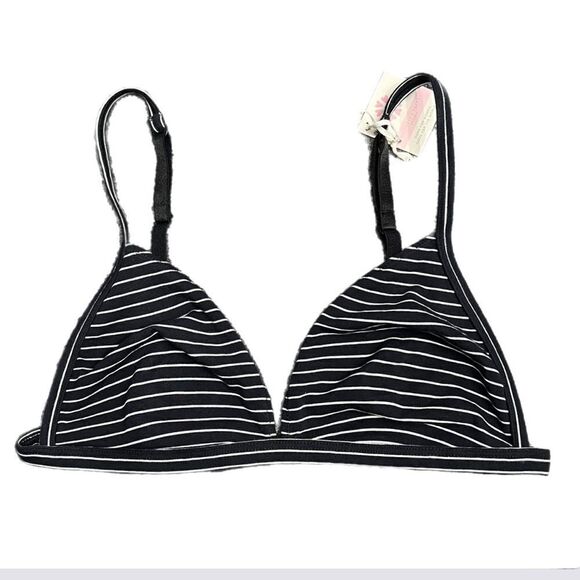 Victoria’s Secret Organic Burkinabe Cotton Unlined bralette bra black striped M - Picture 2 of 7